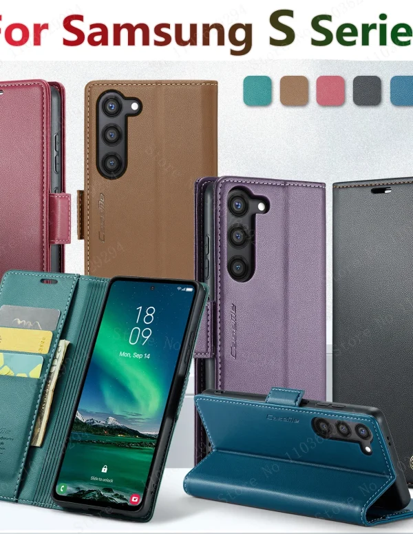 Magnetic Charging Flip Wallet Cards Leather Case for Samsung Galaxy A06 A16 A55 A35 25 15 05S S25 S24 S23 22 Ultra Plus FE Cover