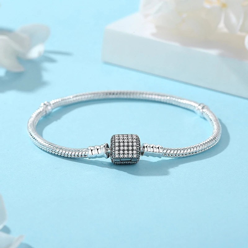 Original 925 Sterling Silver Bracelets Bangles Love Heart Clip Charms Beads Snake Chains For Women Rose Gold DIY Luxury Jewelry - Image 4