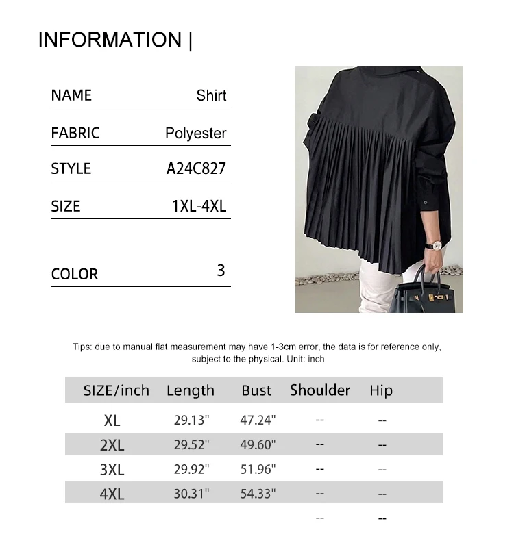 Plus Size 2025 Spring and Summer New Women's POLO Collar Pleated Casual Single Row Button Shirt Blouse Solid Color - Image 11