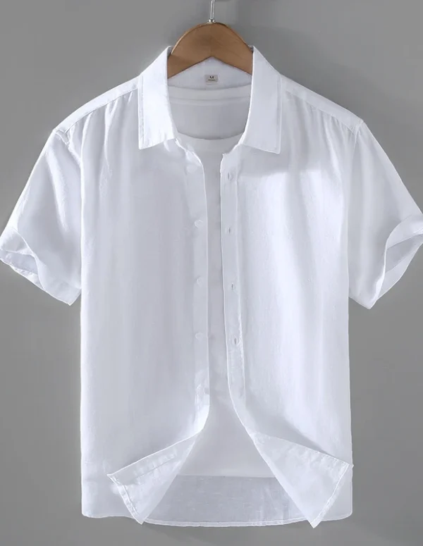 Men's Cotton Linen Short-Sleeved Shirt Summer Streetwear Plain Color Stand Collar Casual Beach Style plus Size M-3XL