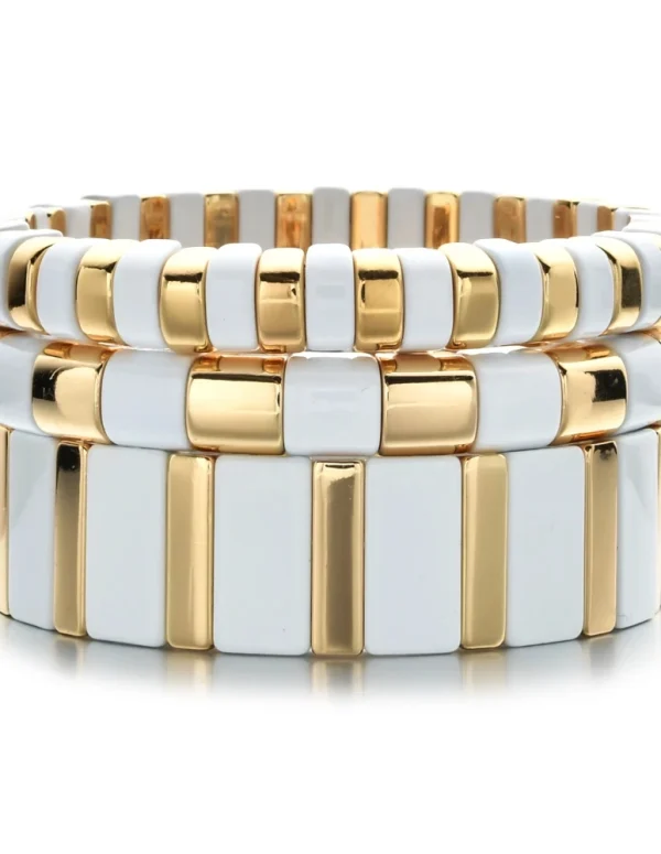 2024 New Gold 6x8mm Elastic Beaded Bangle For Women Pink Color Boho Colorful Charm Accessory