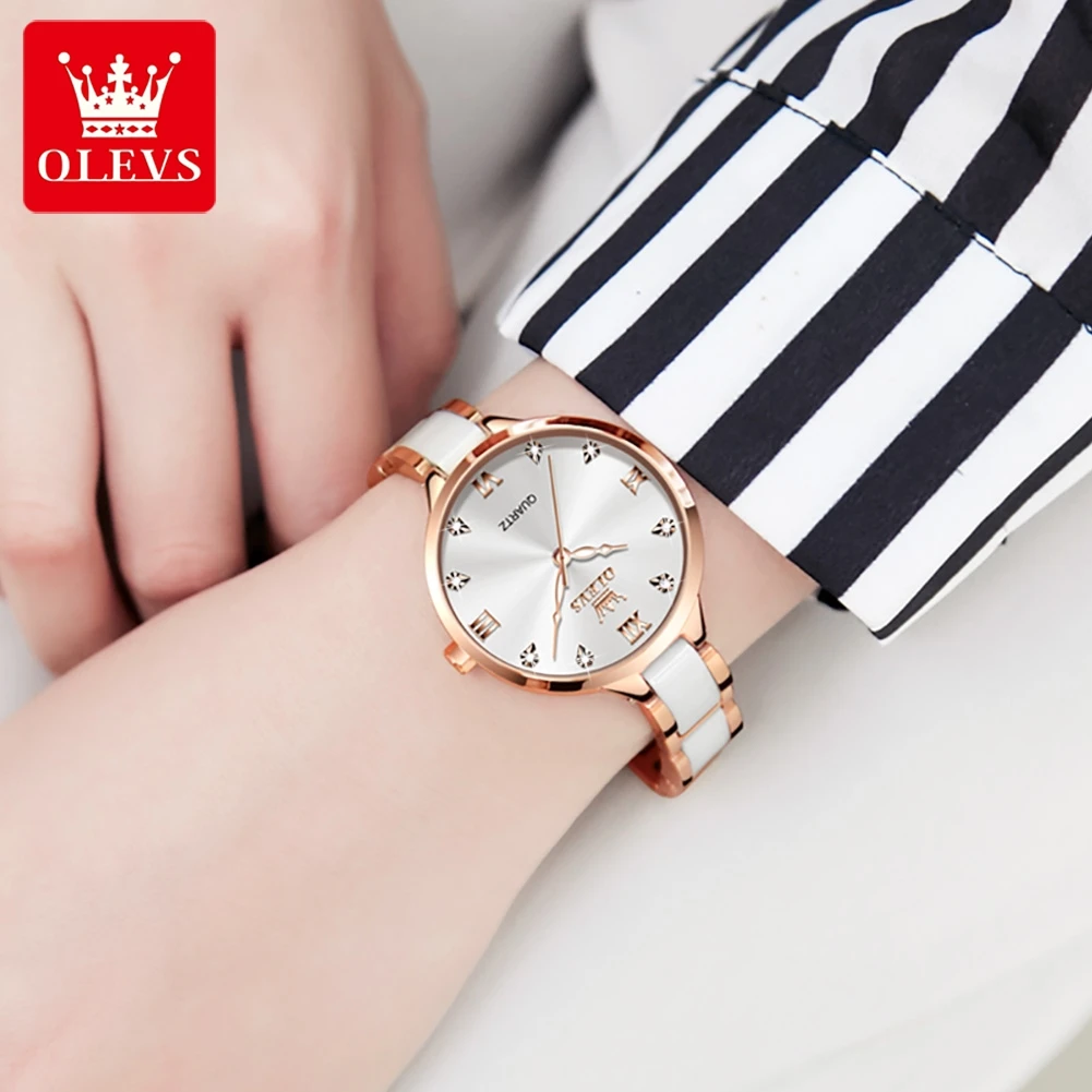 OLEVS 5872 Fashion Luxury Brand Quartz Women's Watch Elegant Ceramic Rose Gold Waterproof Dress Women's Watch Relogio Feminino - Image 4