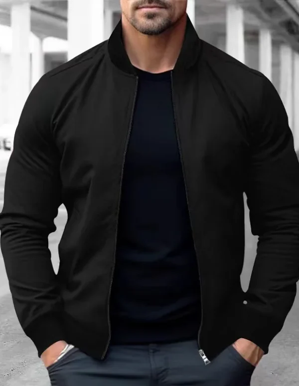 2025 Spring and Autumn New Baseball Collar Short Loose Solid Color Jacket Men's Business Casual Thin Coat Trend