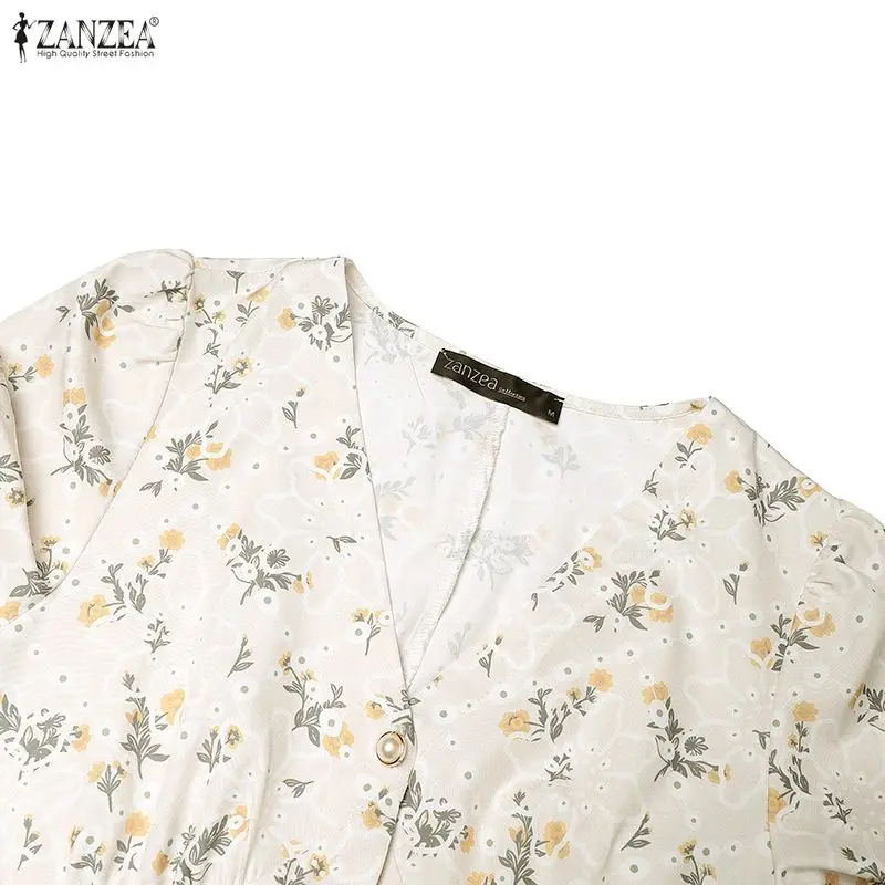 2026 ZANZEA Summer Floral Printed Dresses Women Elegant Casual Holiday Party Dress A Line Robe V Neck Short Sleeve Work Sundress - Image 21