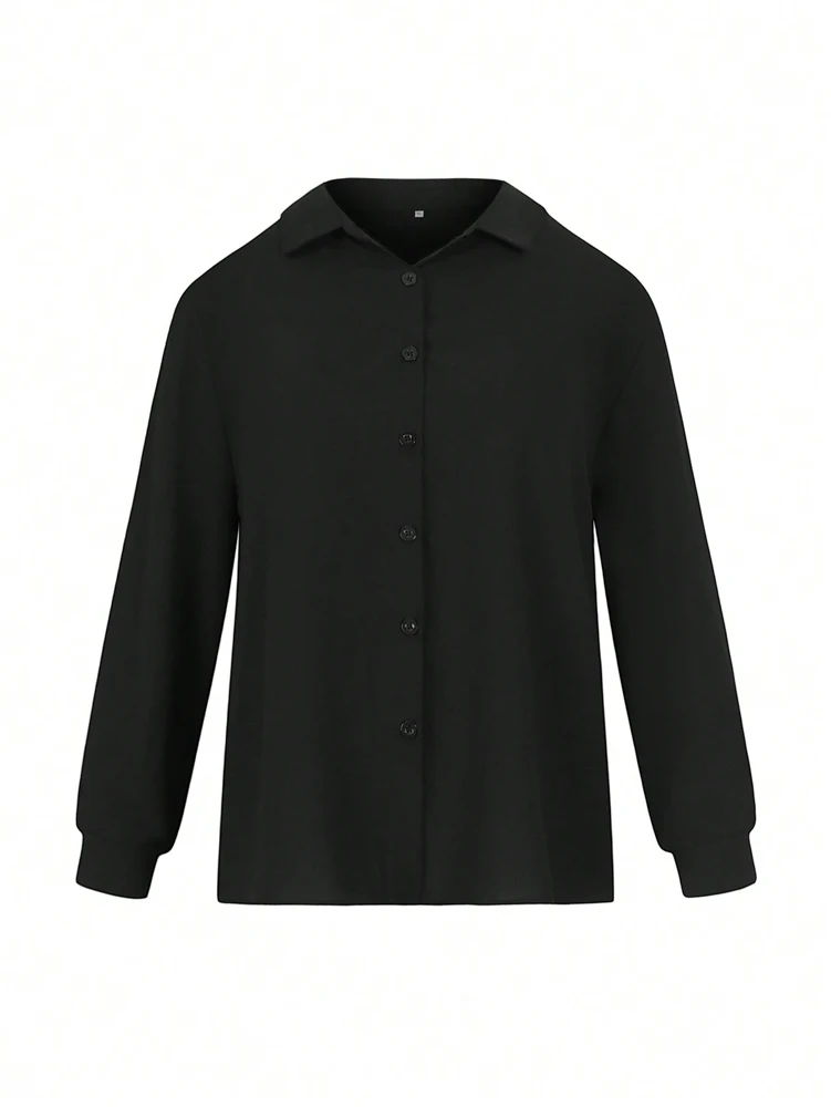 Plus Size 2025 Spring and Summer New Women's POLO Collar Pleated Casual Single Row Button Shirt Blouse Solid Color - Image 14