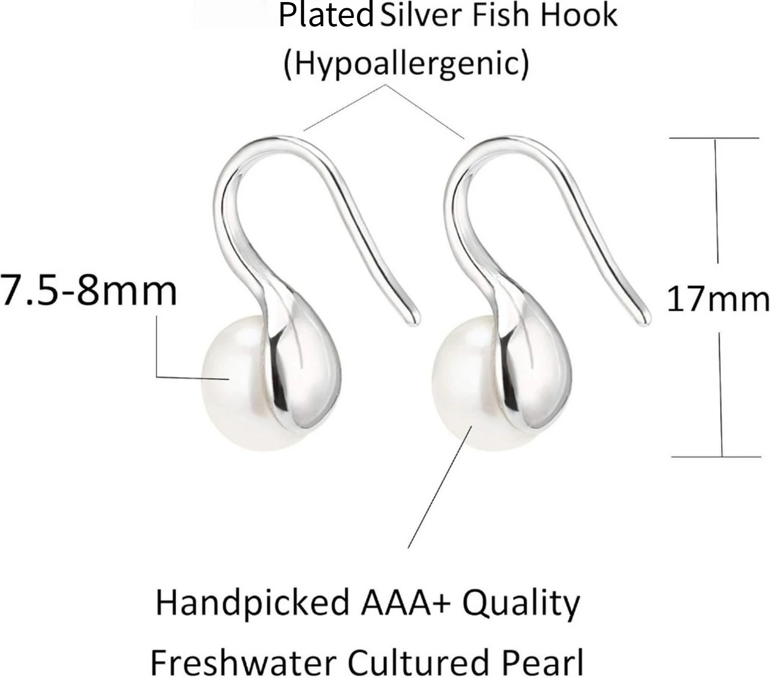 Silver Plated Gold Plated Hoop Handpicked AAA+ Quality White Freshwater Cultured Pearl Dangle Drop Earrings Jewelry for Women - Image 3
