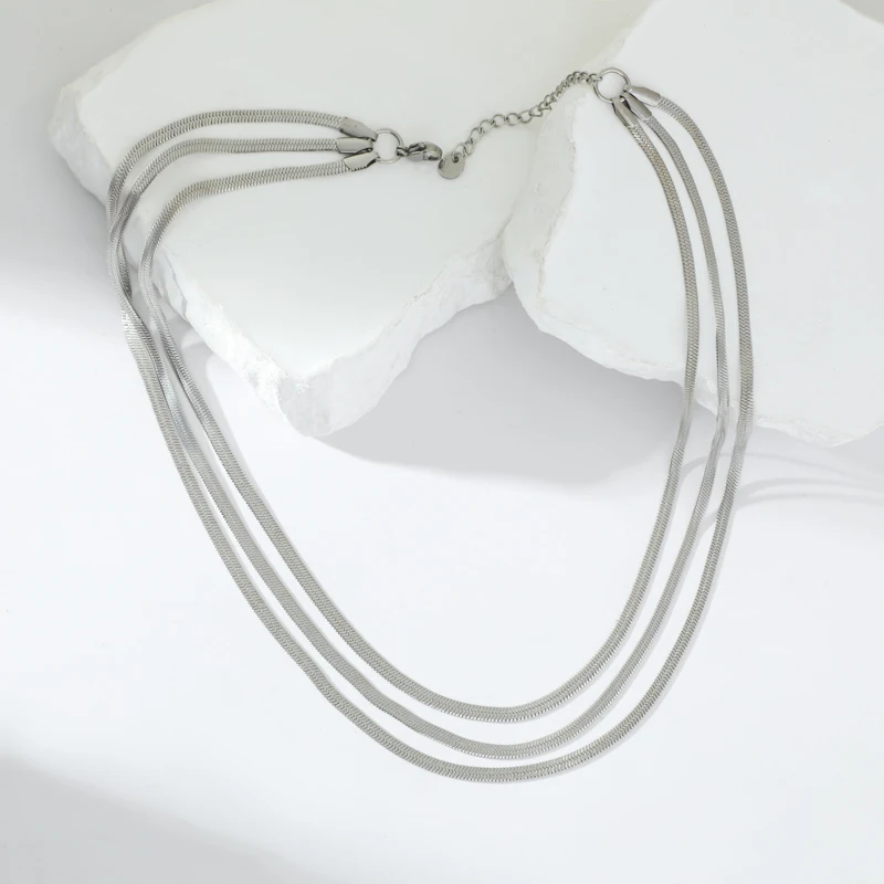 EILIECK 316L Stainless Steel Metal Multilayer Chain Necklace For Women Fashion 18K Gold Plated Collar Waterproof Jewelry Gift - Image 10