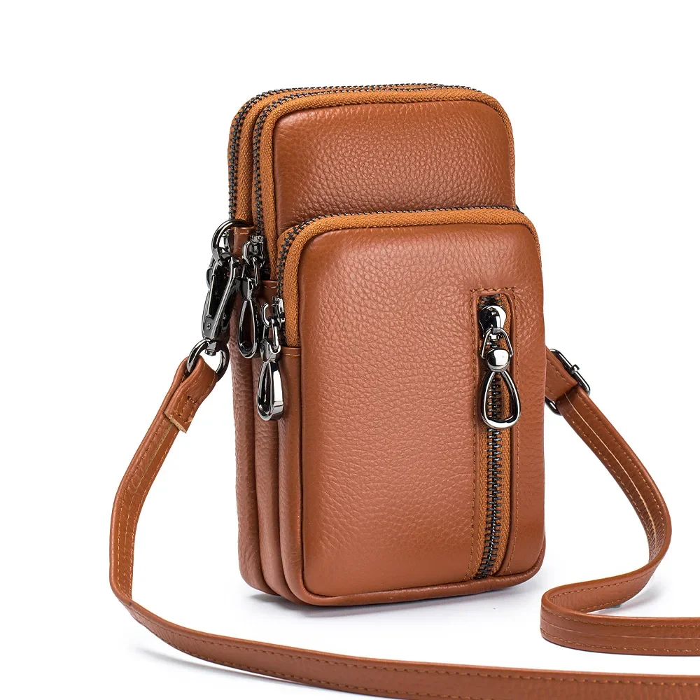 Lightweight Crossbody Messenger Bag, Women's Cow Leather Small Shoulder Purse, Multi Compartment Pocket, Vertical Phone Bag - Image 10