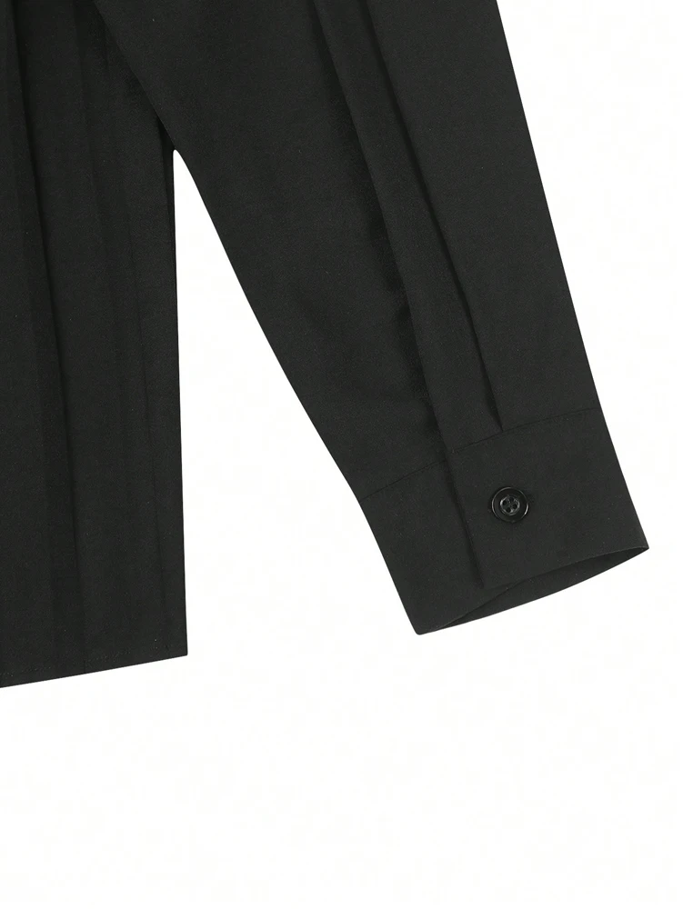 Plus Size 2025 Spring and Summer New Women's POLO Collar Pleated Casual Single Row Button Shirt Blouse Solid Color - Image 5