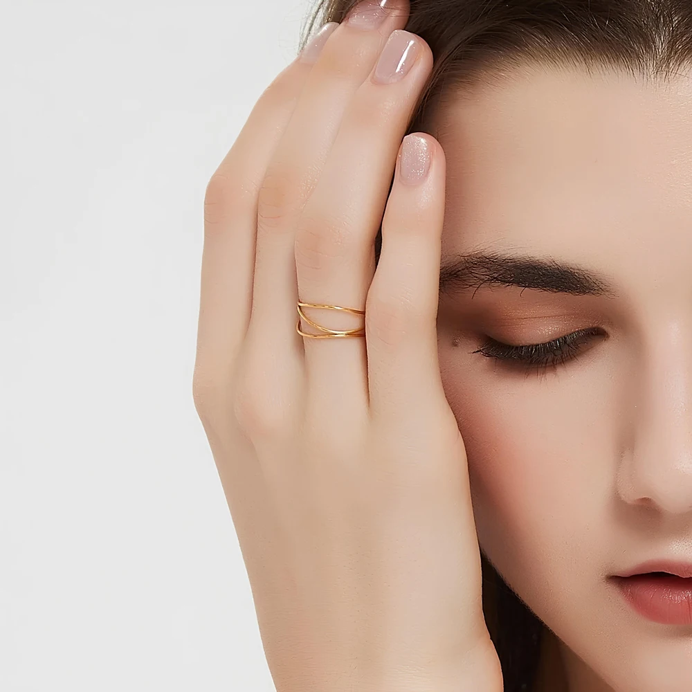 Top Sale Three Layered Wave Finger Rings For Women Simple 18K Gold PVD Plated Stainless Steel Waterproof Jewelry 2025 - Image 12