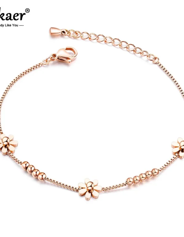 Lokaer Titanium Steel Rose Gold Plated Small Fresh Daisy Charm Bracelet Female Jewelry Trendy Chain & Link Bracelets B18196