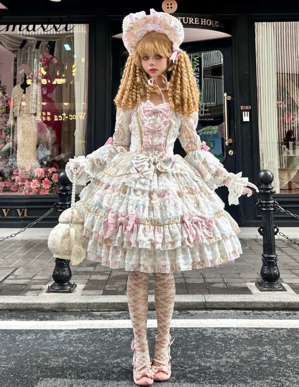 Original Design Lolita Sweet Long Sleeve OP Dress Women Autumn Super Fairy Cute Bow Birthday Party Girls Princess Dresses