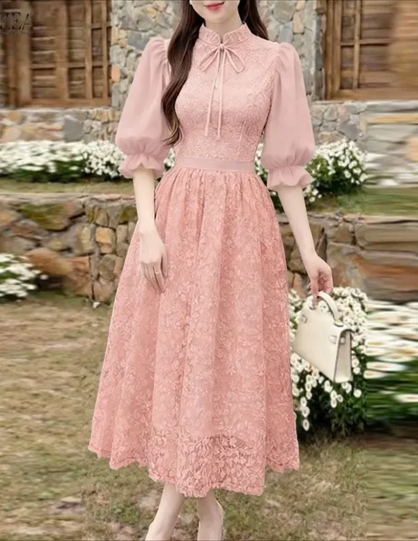 Women Elegant Lace Patchwork Dresses ZANZEA Stylish Party Dress 2026 Summer Waisted Robe Embroidered Hollow Out Holiday Sundress