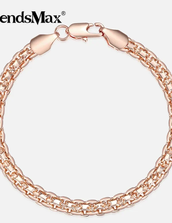 5mm Bracelet On Hand for Women Men 585 Rose Gold Color Bismark Link Chain Copper Bracelets Elegant Jewelry Gifts 20cm GB422