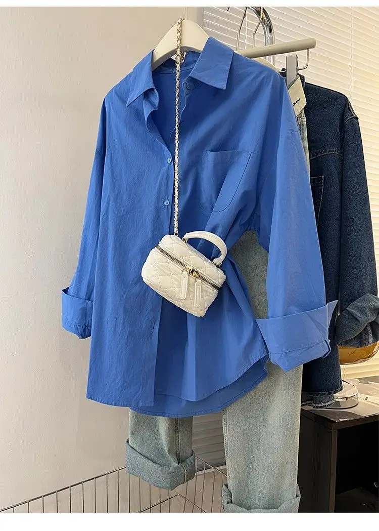 Solid Color Long Sleeve Women's Shirt with Pocket Loose Button Up Casual Blouse Woman 2026 New Spring Summer All-Match Shirt Top - Image 19