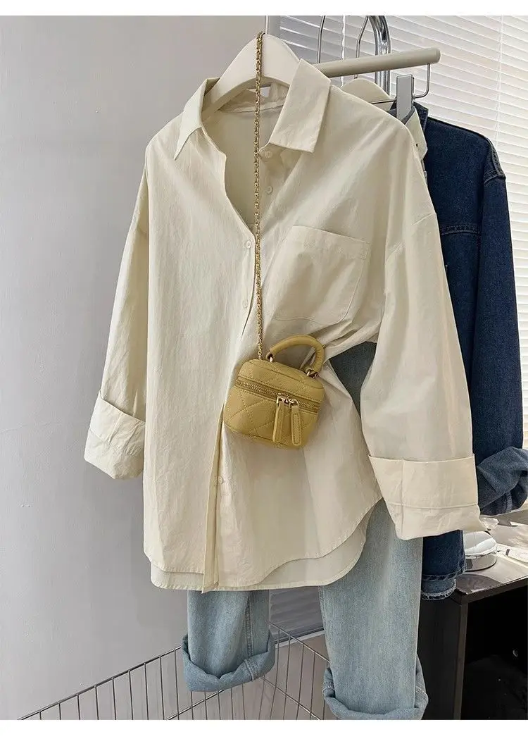 Solid Color Long Sleeve Women's Shirt with Pocket Loose Button Up Casual Blouse Woman 2026 New Spring Summer All-Match Shirt Top - Image 28