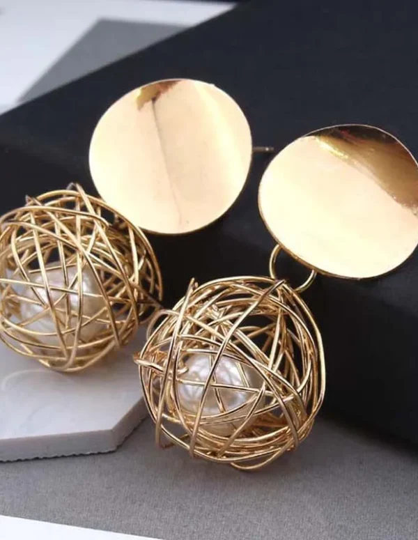New Fashion Statement Drop Earrings for Women Pearl & Ball Geometric Earrings Gold Color Dangle Earing Fashion Ear Jewelry