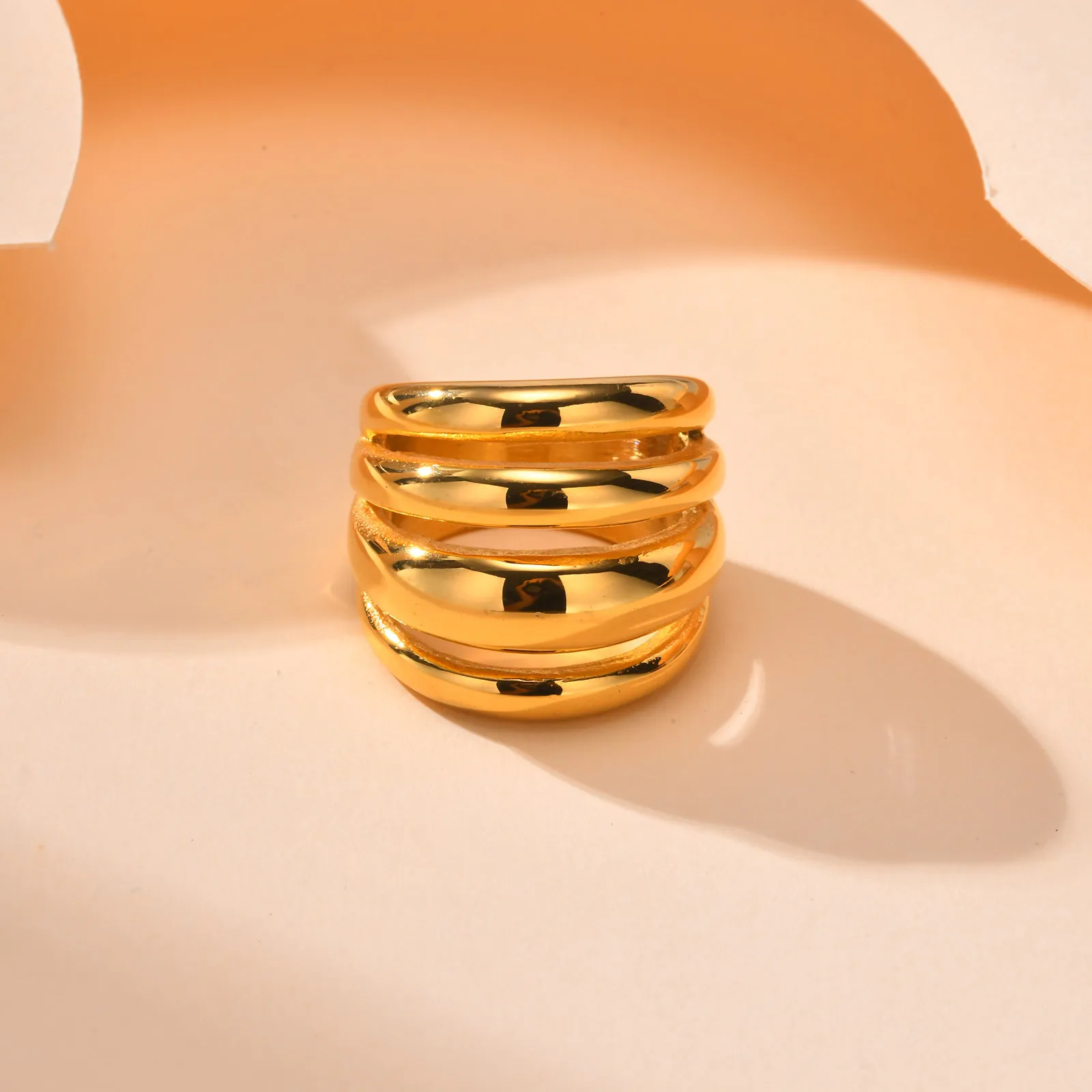Multilayer Chunky Ring Stainless Steel 18k Gold Plated, Chunky Minimalist Simple Rings Fashion Gift for Women - Image 4
