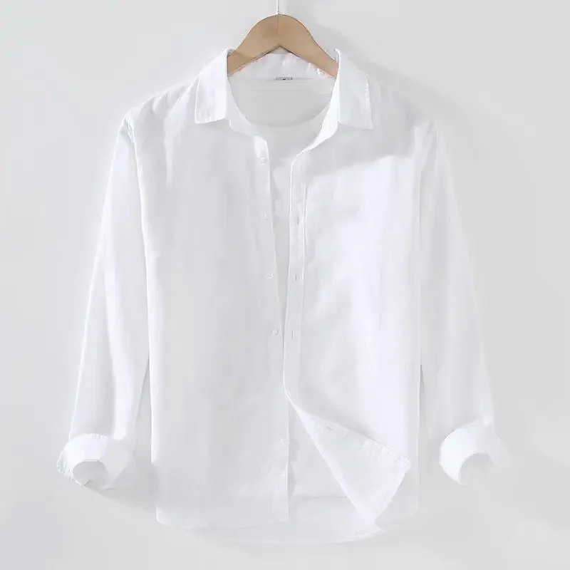 Linear Long-sleeved Men's Japanese Casual Loose Cotton Linen Shirt Spring and Summer Outfit Inch Shirt - Image 13