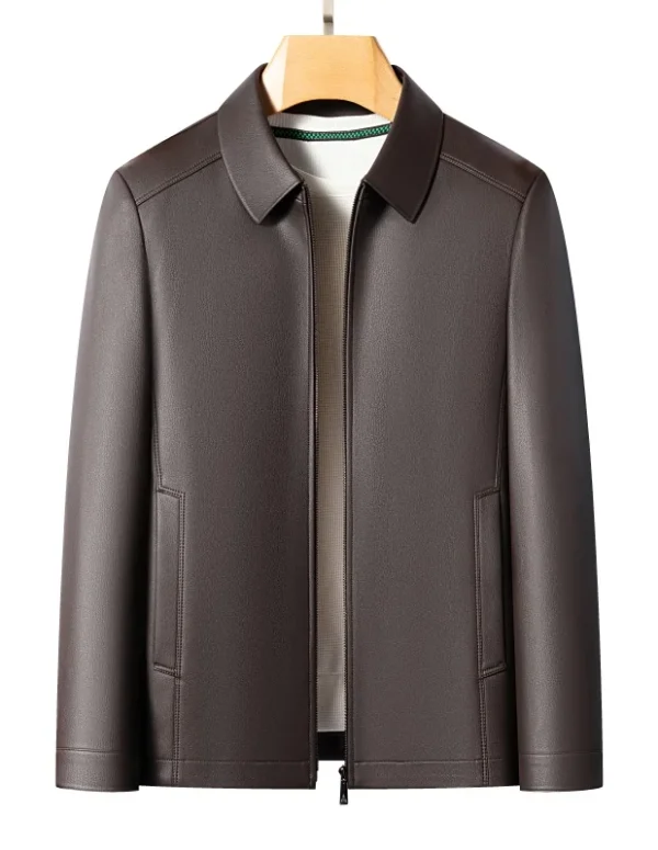 Men's Fashion Casual Large-Sized Goatskin Leather Jacket Lapel Coat High-End Spring Autumn 2025