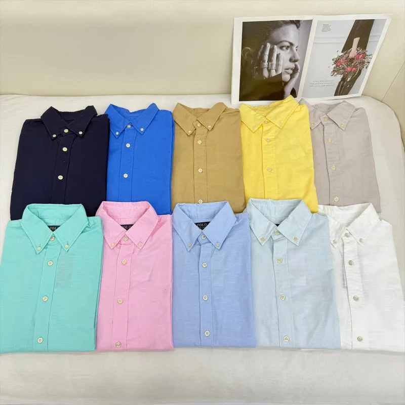 Long sleeved shirt for men and women Linen material unisex old money style solid color embroidered designer long shirt