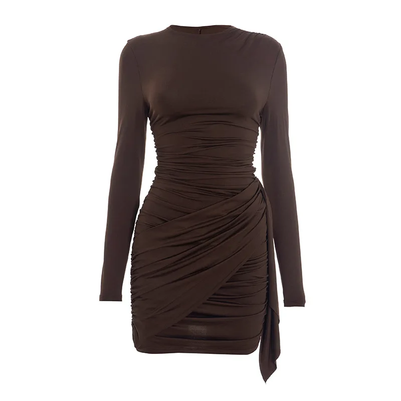 Shestyle Crew Neck Solid Slim Sheath Dress Women Long Sleeve Overlap Burgundy Elegant Casual Bodycon Outfits Office Lady 2026 - Image 17