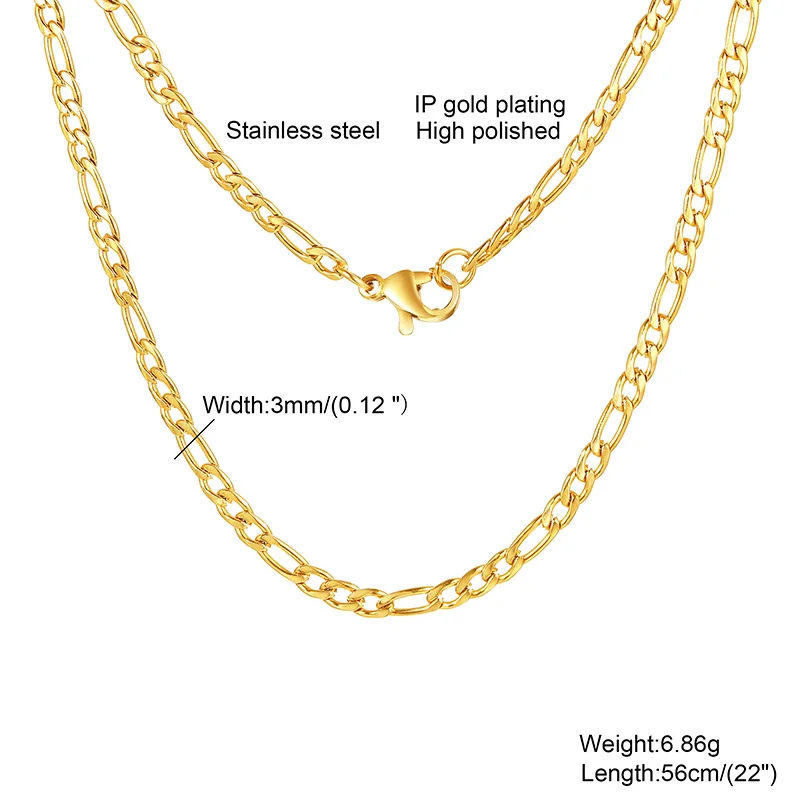 Figaro Chain Necklace Stainless Steel Link Gold Color Choker Necklace Layered Women Girls 14" 18" 20" 24" - Image 6