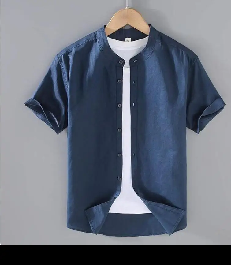 Men's Cotton Linen Short-Sleeved Shirt Summer Streetwear Plain Color Stand Collar Casual Beach Style plus Size M-3XL - Image 11