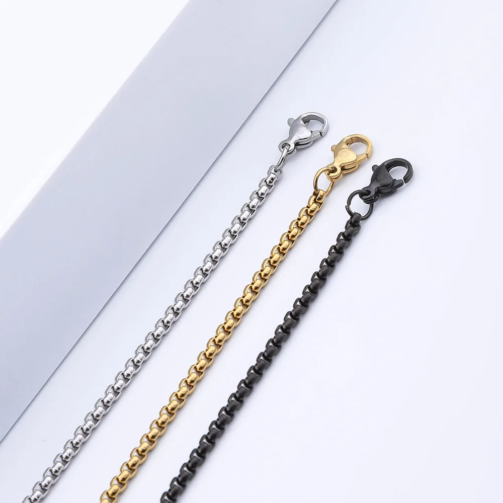 Stainless Steel Square Box Chain Necklace For Men Women Retro Black Gold Silver Color Choker Metal Jewelry DIY Accessories - Image 5