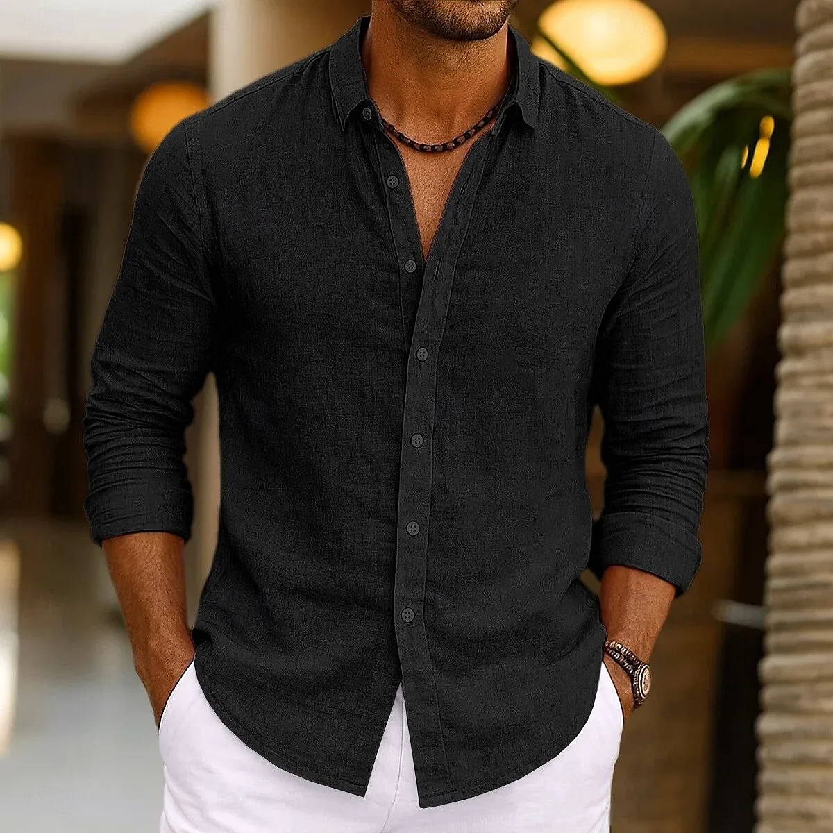 Men's Linen Shirt Summer Beachwear Button Solid Color Cotton Linen Long Sleeve Shirt Vacation Men's Clothing Fast Shipping - Image 5