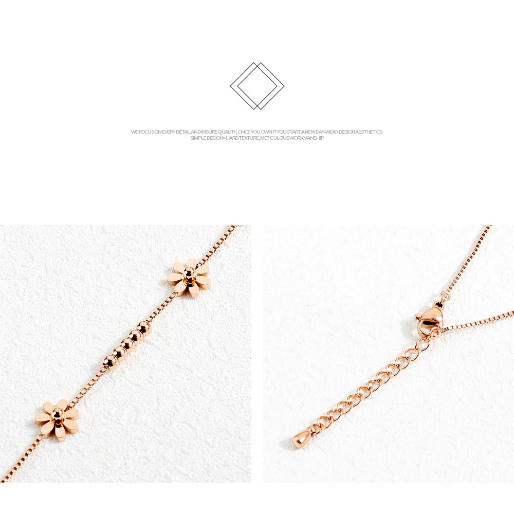 Lokaer Titanium Steel Rose Gold Plated Small Fresh Daisy Charm Bracelet Female Jewelry Trendy Chain & Link Bracelets B18196 - Image 13