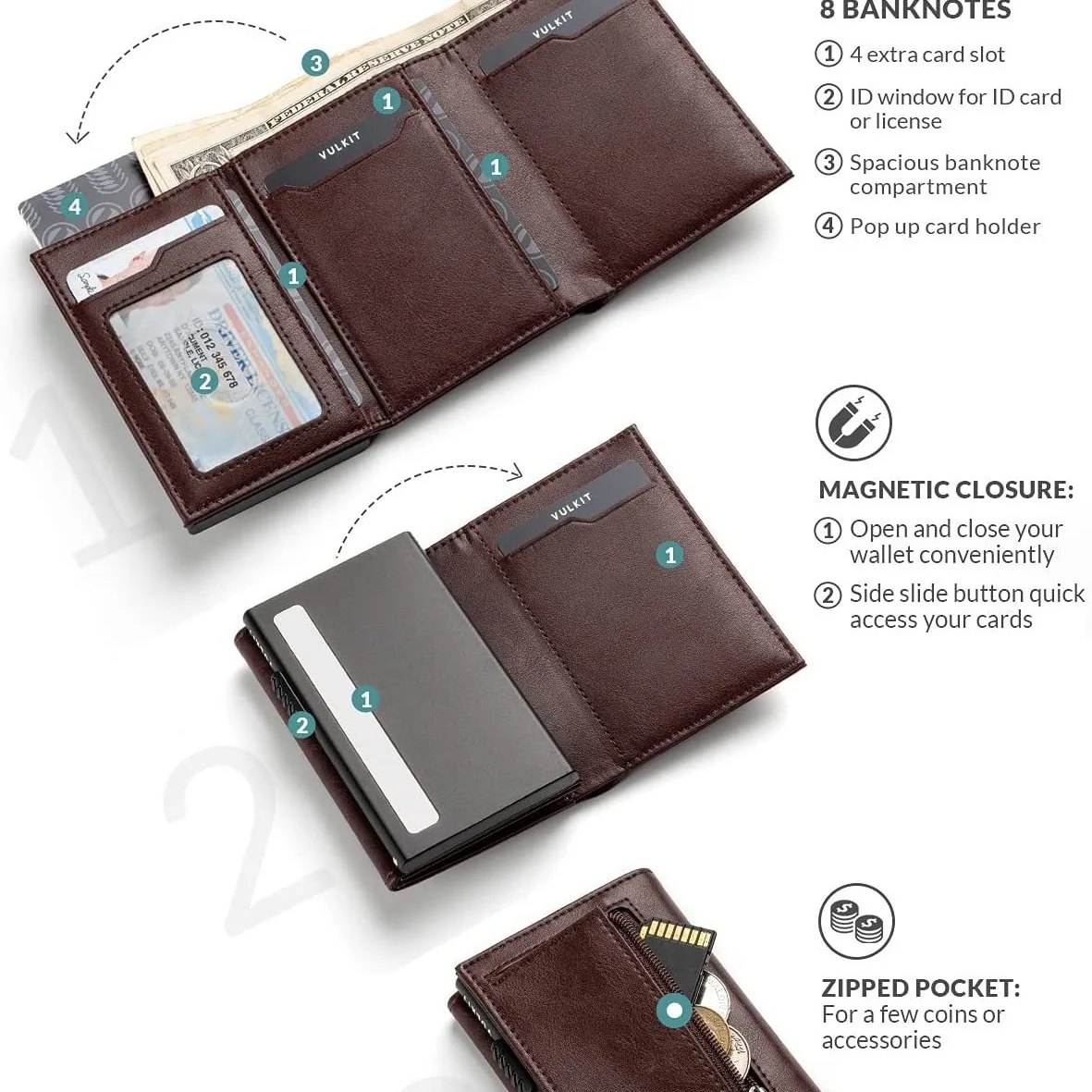 Men Card Holder with Money Pocket PU Leather Pop Up Minimalist Wallet RFID Blocking Slim Metal Bank Card Case - Image 4