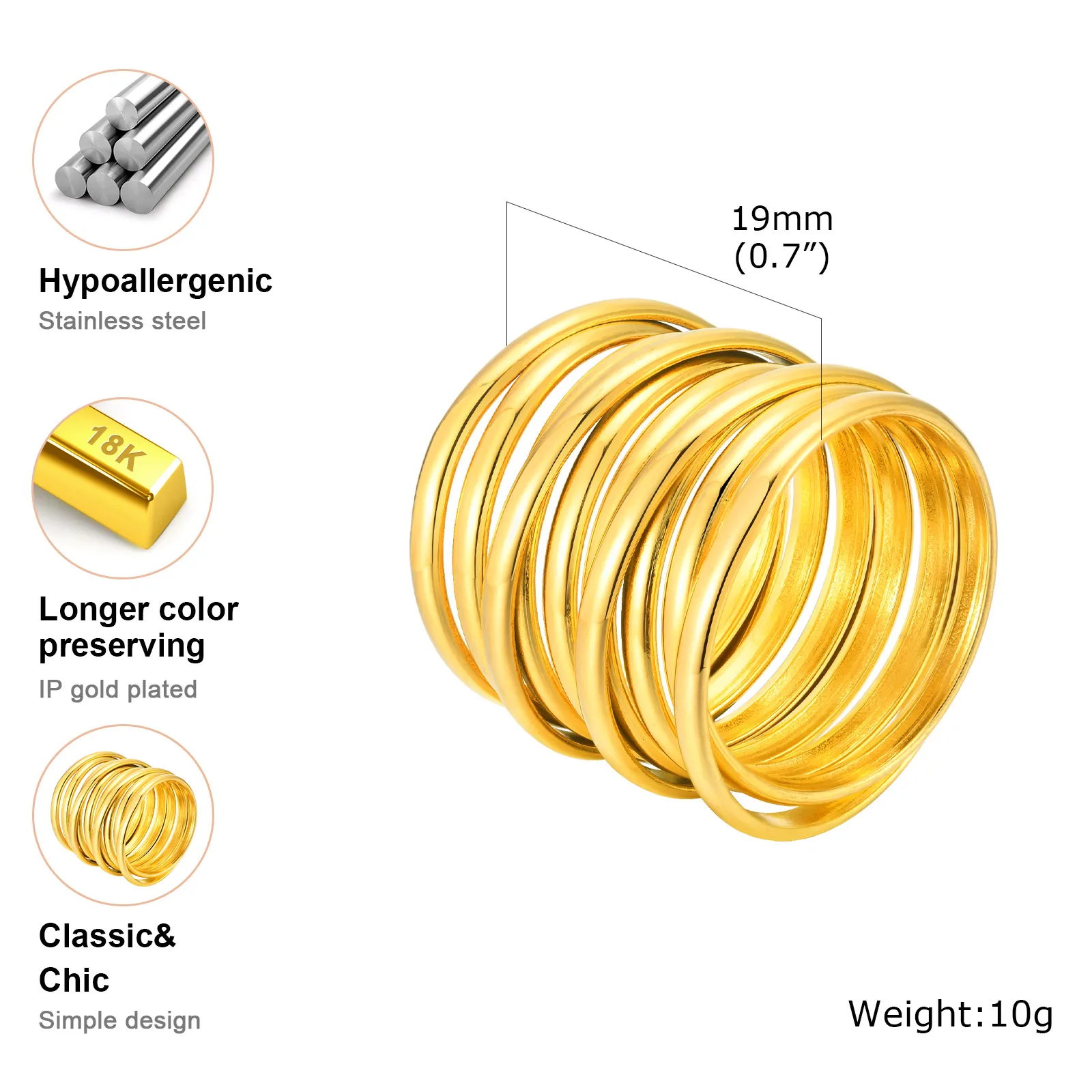 Multilayer Chunky Ring Stainless Steel 18k Gold Plated, Chunky Minimalist Simple Rings Fashion Gift for Women - Image 7