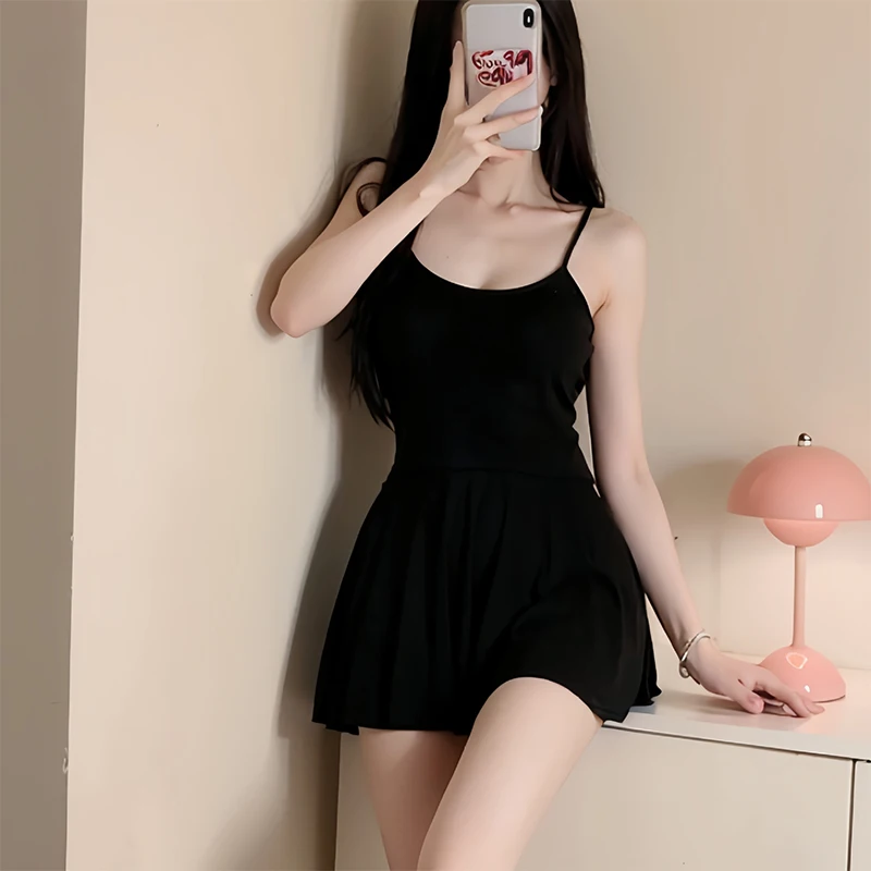 Women Sexy Halter Backless Slim V-neck Mini Dress Smooth Allure Pleated Micro MINI Dress Fashion Uniform Party Night Outfits - Image 3