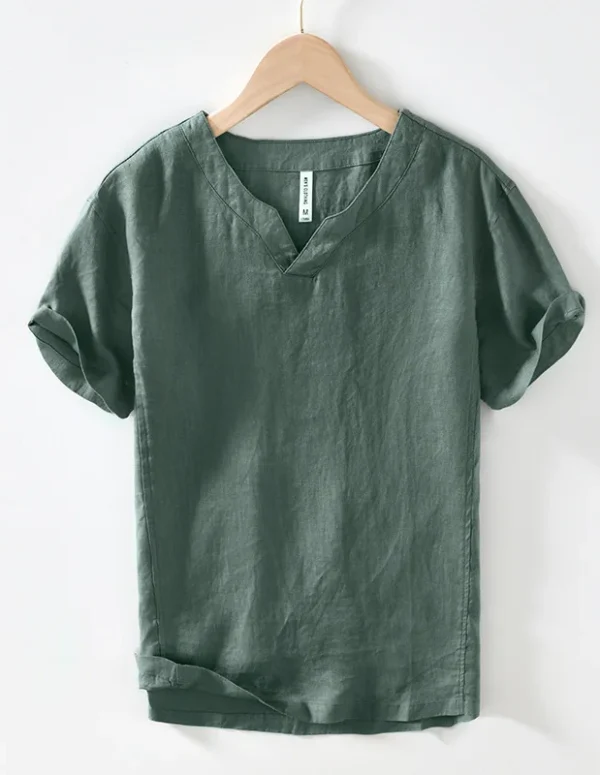 L998 100% Linen Premium T-shirts Men's Summer Fashion Chinese Style Vintage Solid Color Short Sleeve Tees Simple Breathable Tops