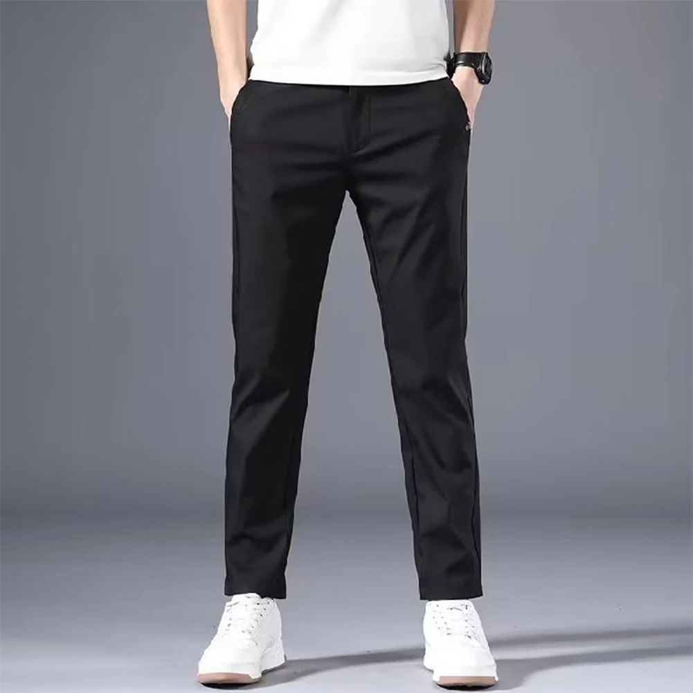 Summer Men's Slim Fit Thin Chino Pant Casual Flat Front Flex Classic Full Pants Middle Waist Man Trousers - Image 9