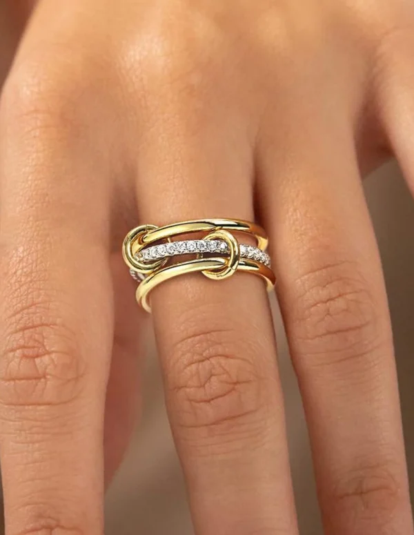 LATS Two-Color Three-Ring 14K Gold Plating Copper Ring for Women Ins Style Stacking Jewelry Fashion Accessories