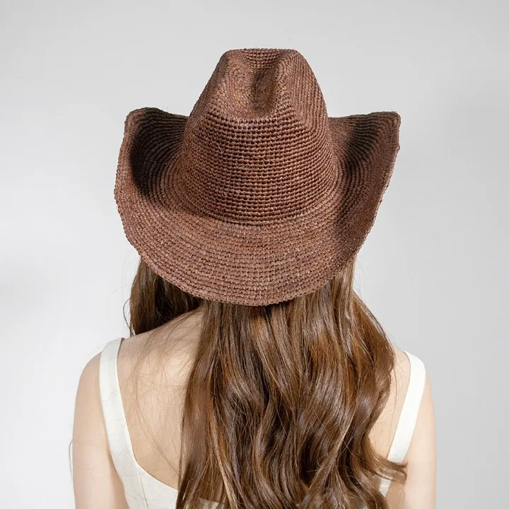 Ins Hand-crocheted Natural Raffia Straw Sun Hats Cowboy Hat for Women Men Summer Wide Brim Panama Outdoor Breathable Beach Caps - Image 15