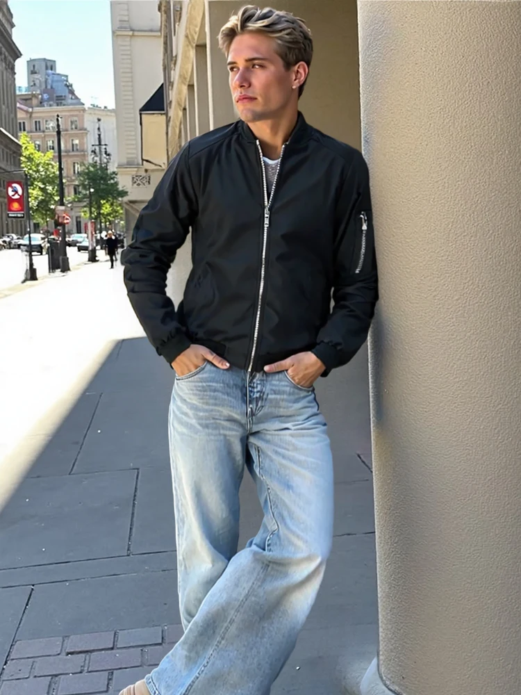 Spring Autumn Men's Bomber Jacket Casual Lightweight Jacket For Men Sports Windbreaker Zip Up Coat with Pockets Clothing - Image 4