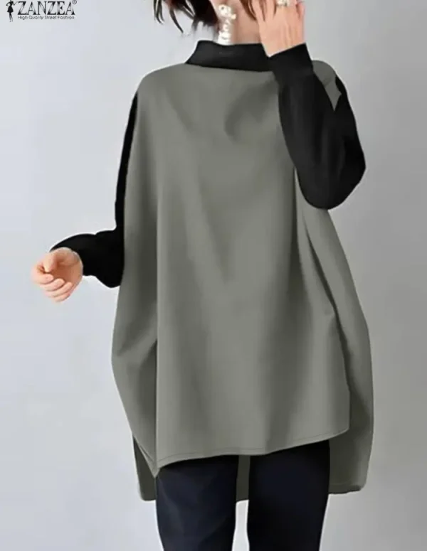 Women Autumn Patchwork Blouse ZANZEA Stylish Casual Long Sleeve Tops Female Contrast Color Long Shirt Oversize Pullovers 2025