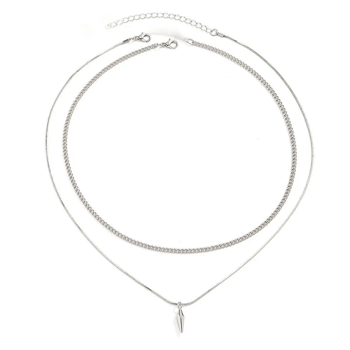 Stainless Steel Metal Rivet Pendant Thin Snake Chain Necklace for Men Punk Silver Color Cuban Link Chain Choke - Image 2