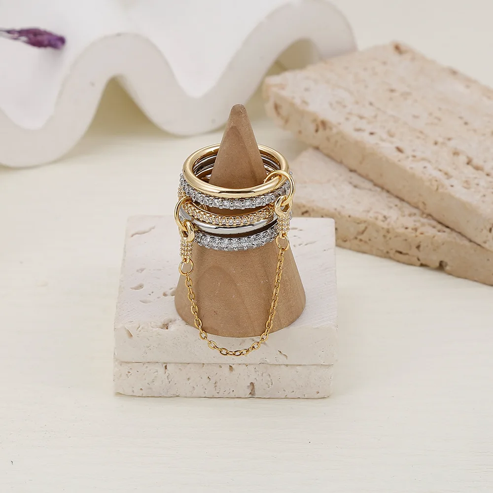 5pcs Gold Plated Linked Chain Stackable Rings for Women Statement Cubic Zirconia Interlocking Rings Multi-Link Connected Jewelry - Image 13