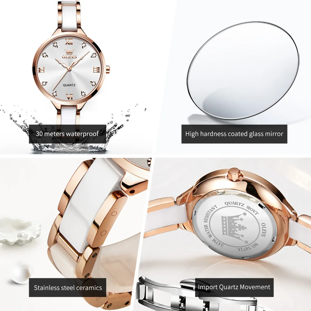 OLEVS 5872 Fashion Luxury Brand Quartz Women's Watch Elegant Ceramic Rose Gold Waterproof Dress Women's Watch Relogio Feminino - Image 5