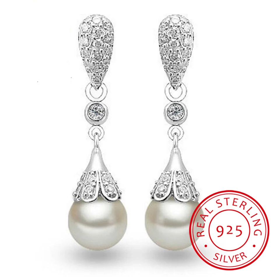 Silver color Pearl Jewelry natural freshwater pearl drop earrings for women Silver Wedding Dangle Earring - Image 7