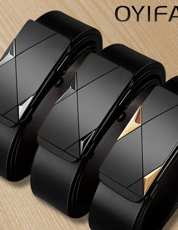 OYIFAN Fashion Men's Belt Men's Genuine Leather Belt Automatic Buckle Ratchet Belt Random Adjustment