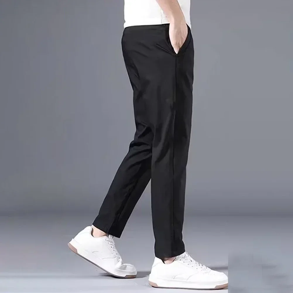 Summer Men's Slim Fit Thin Chino Pant Casual Flat Front Flex Classic Full Pants Middle Waist Man Trousers - Image 6