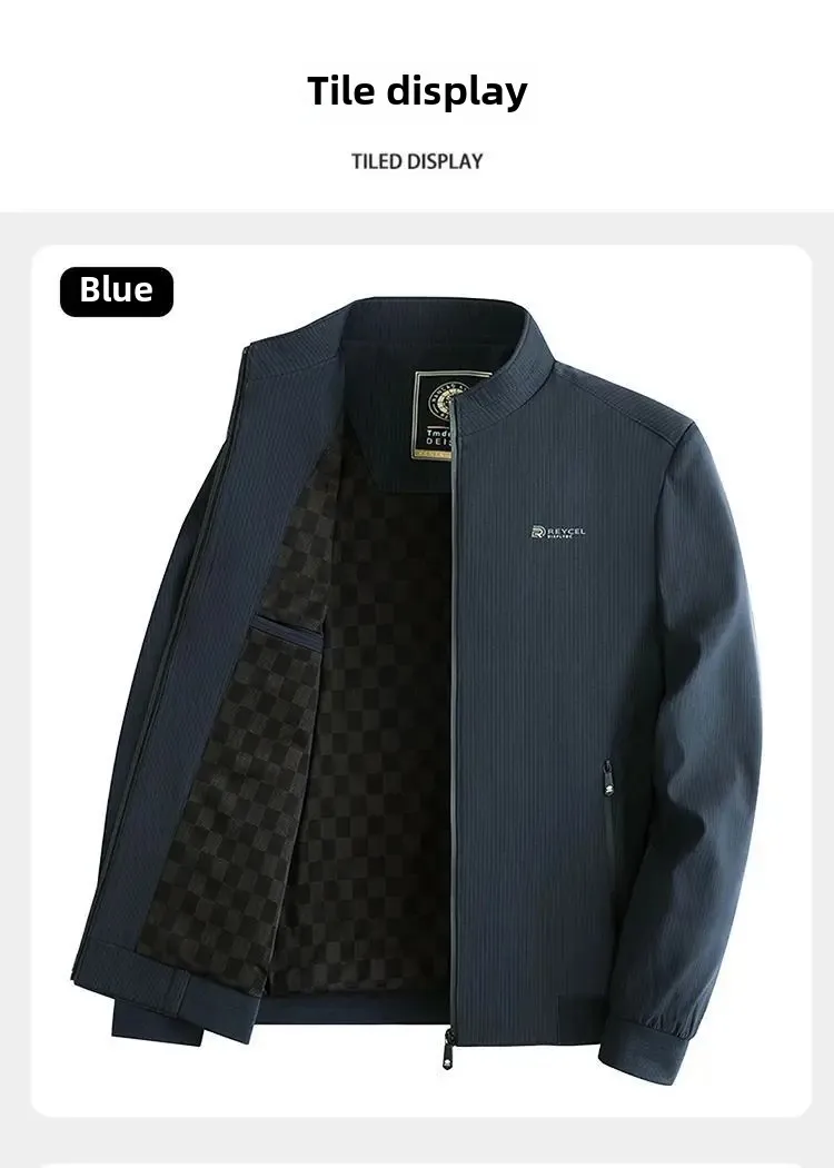 Spring Autumn Men's Stand Collar Jacket Windproof Casual Business Wear Coat Blue Black Khaki Outdoor Overcoat Men Clothing - Image 11