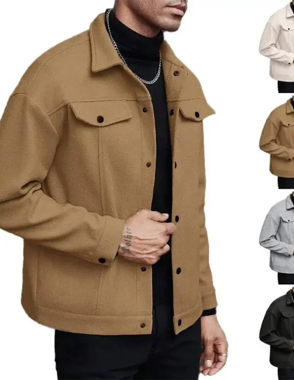 2025 European American Autumn Winter New Men's Lapel Wool Blend Jacket Casual Sports Business Versatile Coat