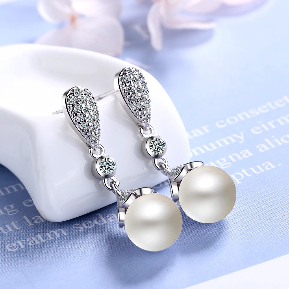 Silver color Pearl Jewelry natural freshwater pearl drop earrings for women Silver Wedding Dangle Earring - Image 6