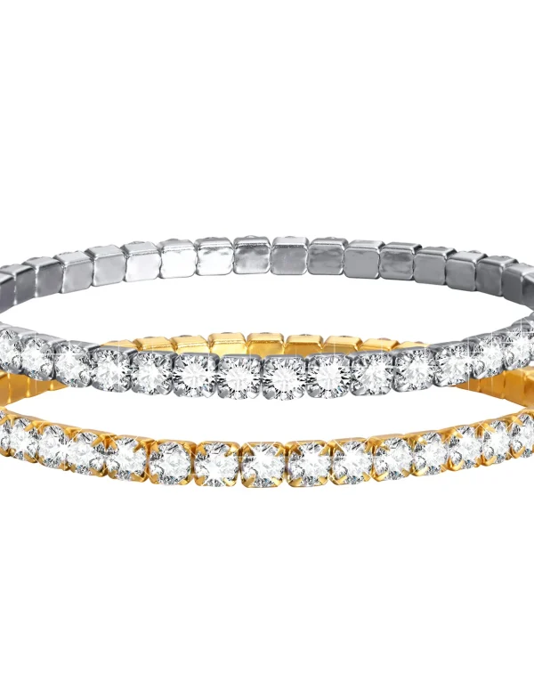 Cubic Zirconia Tennis Bracelet for Women, Elastic Stainless Steel Rose Gold Color Hand Chain, Minimalist Link Wholesale Jewelry